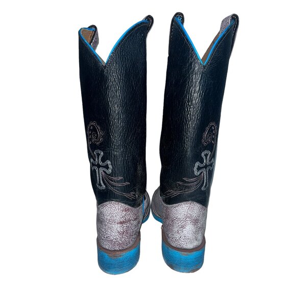 Justin Boots Womens Western Cowboy Boots Size 6.5B Turquoise Cross Square Toe - Picture 6 of 10